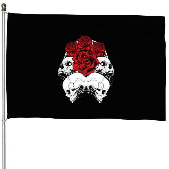 Gothic House Flags, Skull Red Roses Goth Vintage Grunge