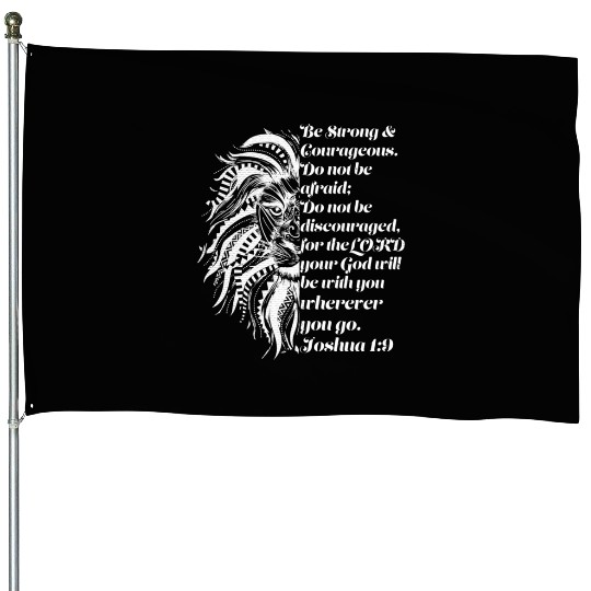 Christian Lion Joshua 19 Be Strong, Courageous Bib House Flags