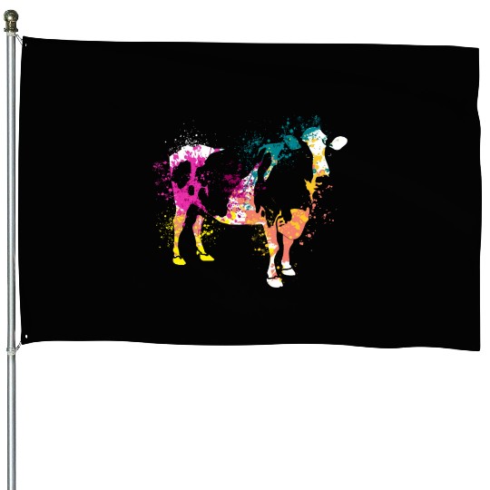Colerfull Splash Art Farm animals cow House Flags