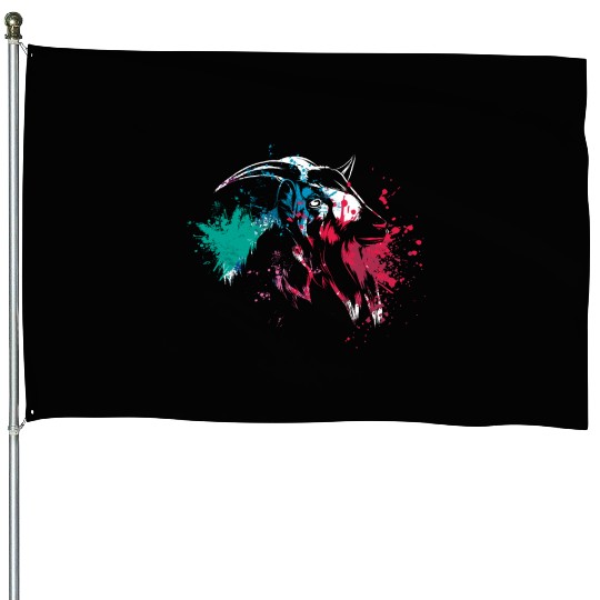 Colerfull Splash Art Farm animals Goat head House Flags