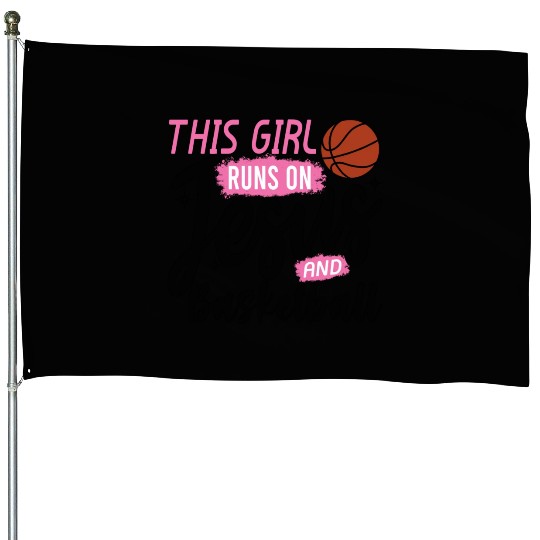 This Girl Runs On Jesus and basketball House Flags