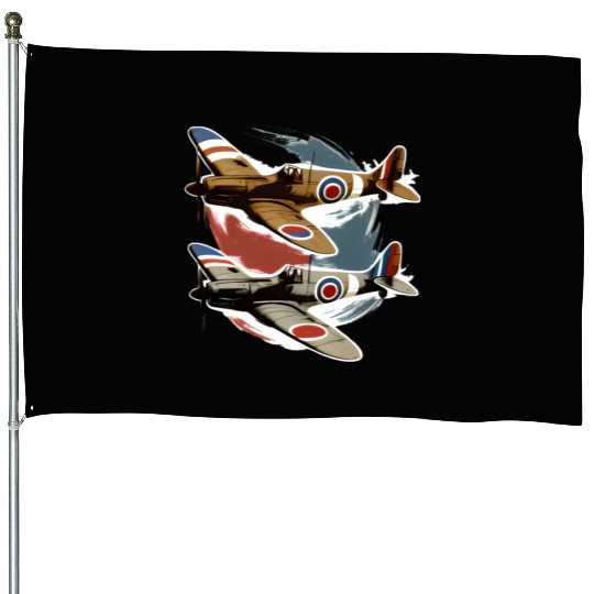 Pilot Spitfire Airplane Aviator Military House Flags