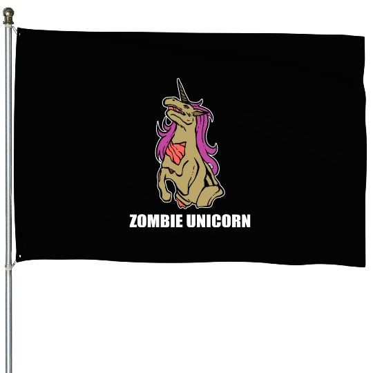 Zombie Unicorn Funny Cowboy Gift House Flags