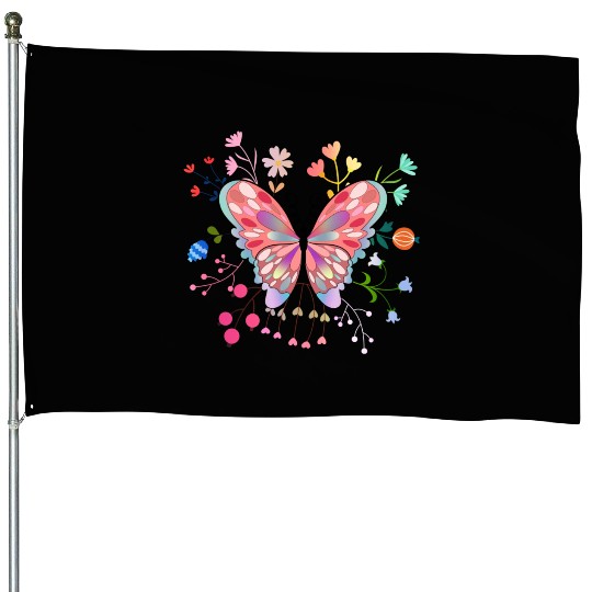 Butterfly flower pink insect bug floral nature House Flags