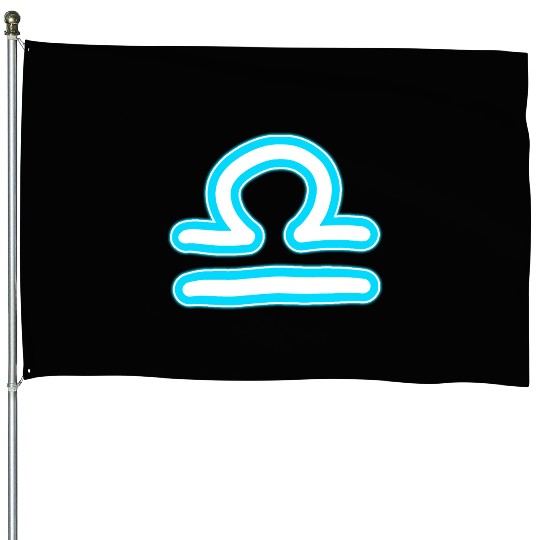 Libra Zodiac Sign Neon Blue House Flags