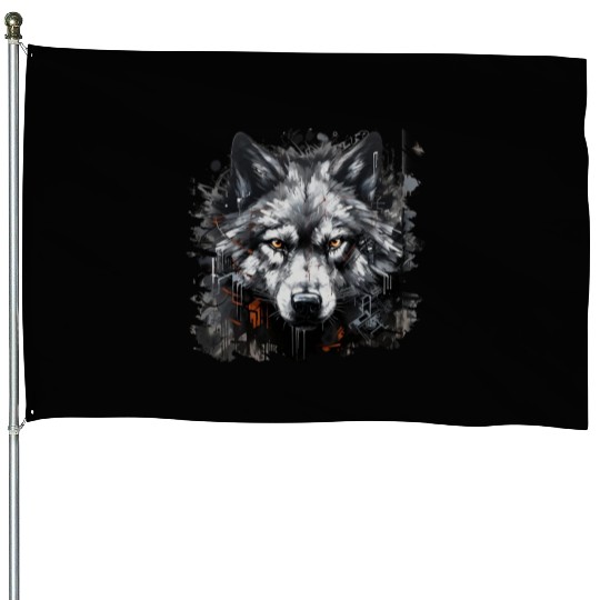The Lone Wolf. Urban Hunter, Graffiti Style. House Flags