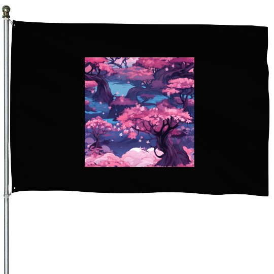 Anime Euphoria: Fantasy Cherry Blossom Dreamscape House Flags