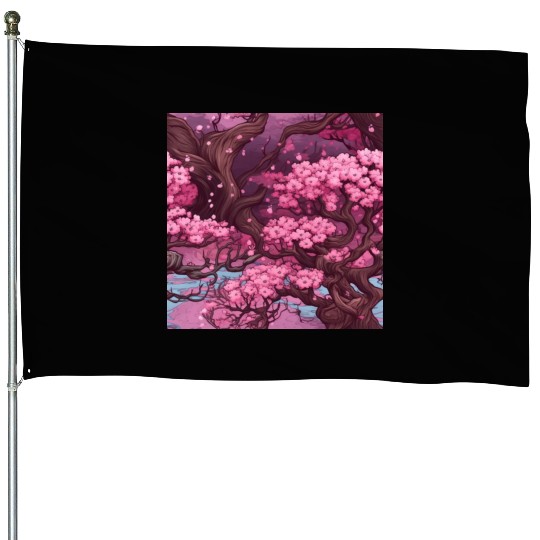Anime Euphoria: Fantasy Cherry Blossom Dreamscape House Flags