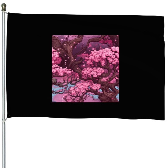 Anime Euphoria: Fantasy Cherry Blossom Dreamscape House Flags