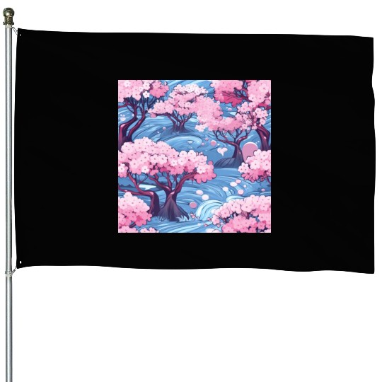 Anime Euphoria: Fantasy Cherry Blossom Dreamscape House Flags