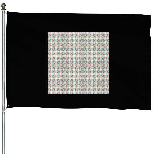 Retro Checkered Pattern Yellow Teal Coral House Flags
