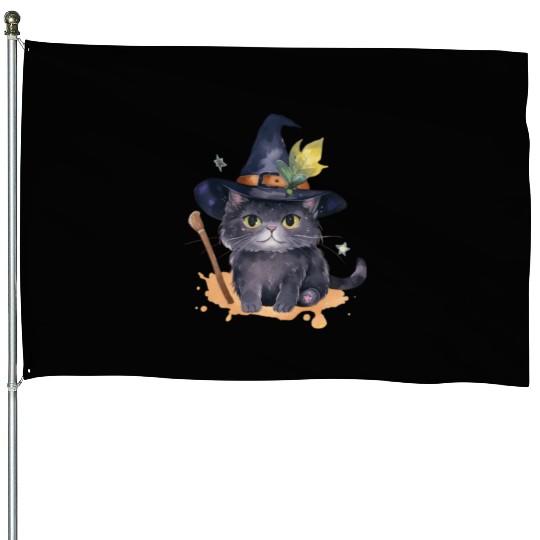 Wizard Cat Magic House Flags