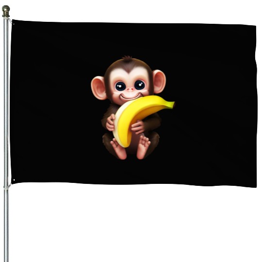 Chimpanzee with Banana - Monkey Lover Design House Flags