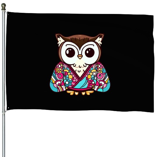 Japanese Kimono owl House Flags