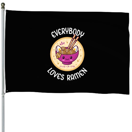Kawaii Noodles Bowl Everybody Loves Ramen Pink House Flags