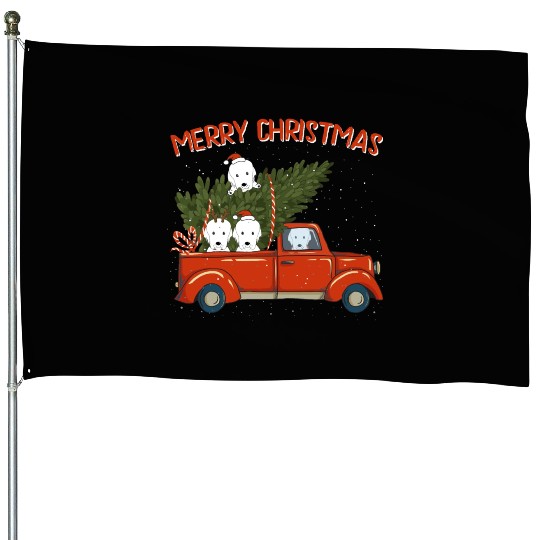 Great Pyrenees Xmas Vintage Red Pickup House Flags