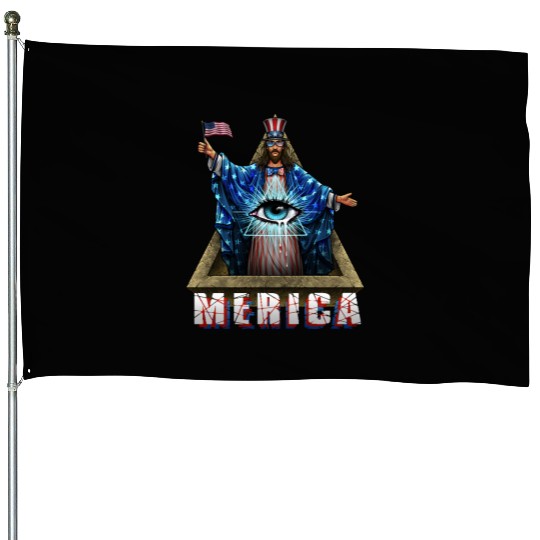 Merica Jesus Patriotic and Eye of Providence House Flags