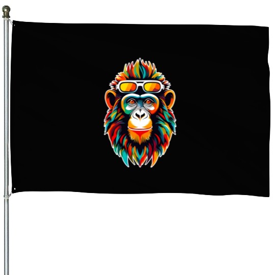 Retro Cyberpunk Monkey With Bold Colors House Flags