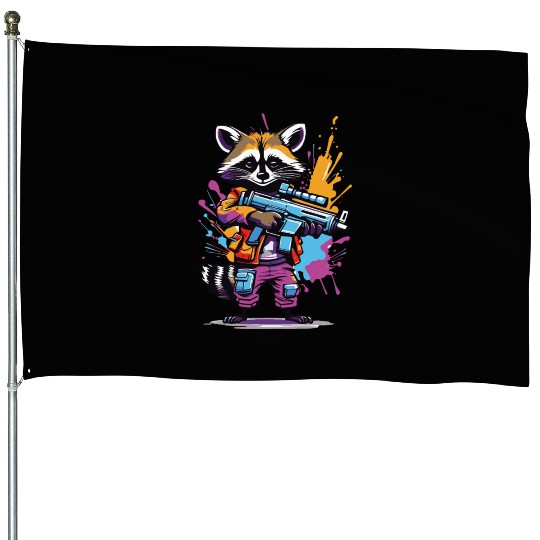 Raccoon with laser gun House Flags