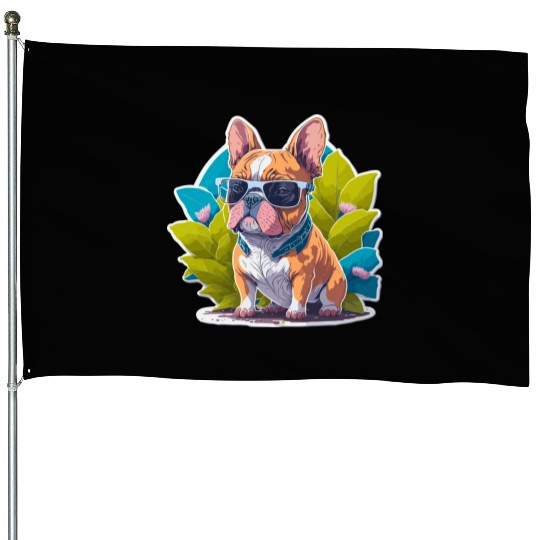 Frenchie Flower Splash House Flags
