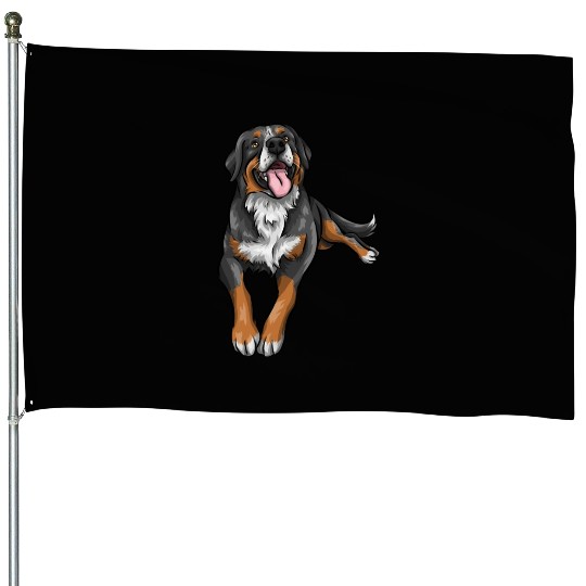 Cute Bernese Mountain Dog House Flags