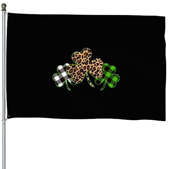 St Patricks Day Leopard Print Plaid Shamrock House Flags