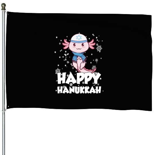 Happy Hanukkah Axolotl Kawaii Cute Axolotl Lover House Flags