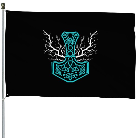 The Hammer Of Thor With Lightning Mjolnir House Flags