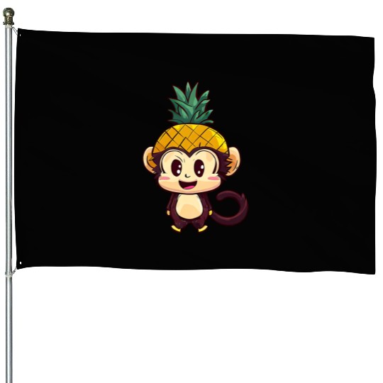 Tropical monkey with pineapple helmet House Flags