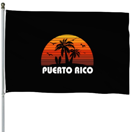 Retro Puerto Rico Sunset Cool Vintage Vacation House Flags