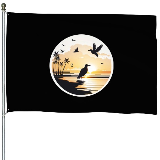 the beach sunset birds House Flags
