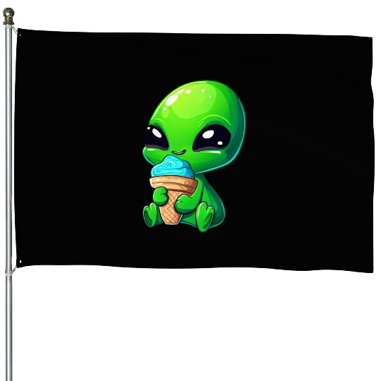 Alien Extraterrestrial Ice Blue Green House Flags