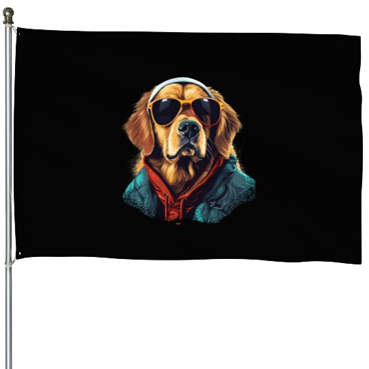 Golden Retriever in the Streets | Dog Lovers House Flags