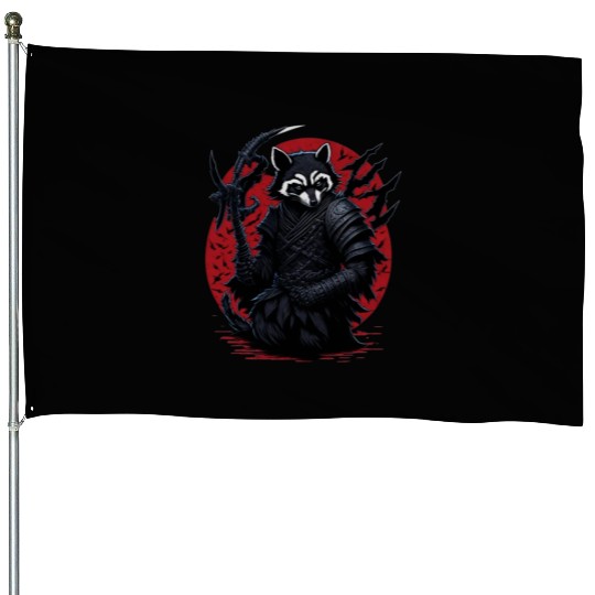 Japanese Samurai Raccoon Vintage Fighter Warrior House Flags