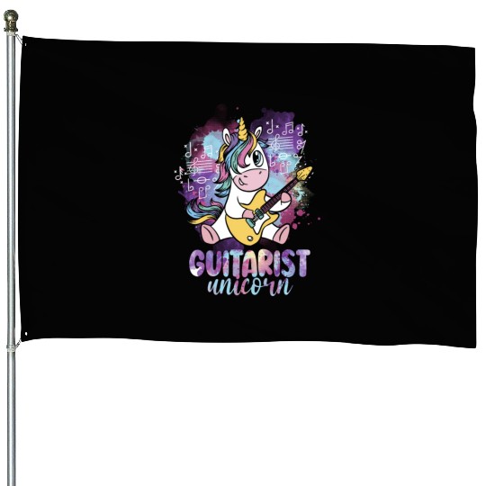 Guitarist Unicorn Music Lover Pony Musician Guitar House Flags