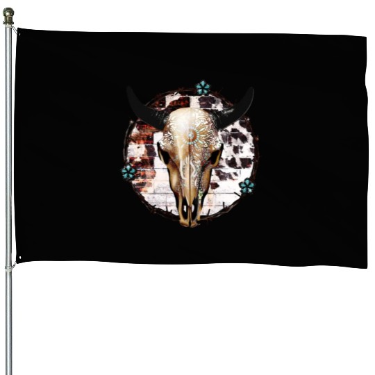Bull Skull Western House Flags