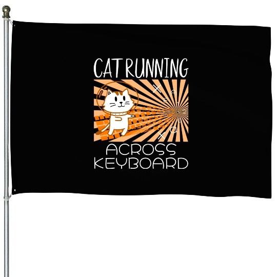 Cat Running Keyboard Across The Space Cat Riding House Flags