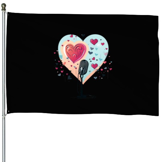 Microphone, music, singer, artist, heart, gift House Flags