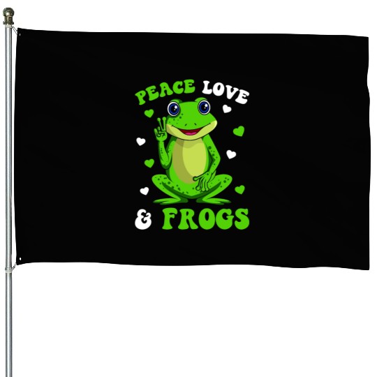 Peace Love Frogs Lover Frog Kids Girls Women House Flags