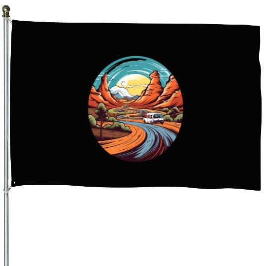 Mountains, nature, camping, freedom, gift House Flags