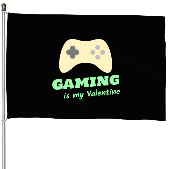 Gaming Is My Valentine Light Green House Flags