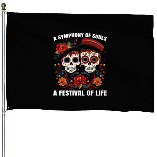 Dia De Los Muertos Sugar Skull Mexican Holiday House Flags