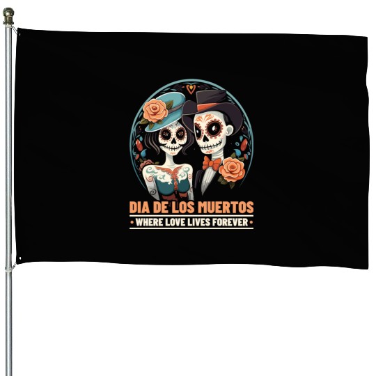 Dia De Los Muertos Sugar Skull Mexican Holiday House Flags
