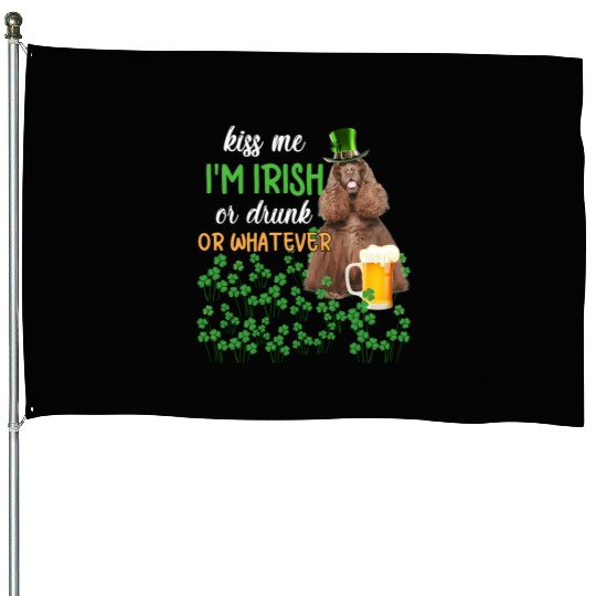 American Cocker Spaniel Kiss Me I'm Irish Or Drunk House Flags