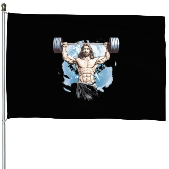 Jesus The Ultimate Deadlifted Retro Jesus House Flags