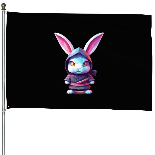 Fierce Elegance: Pastel Rabbit Ninja Unleashed House Flags