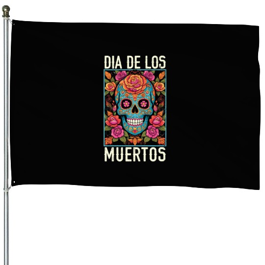 Dia De Los Muertos Sugar Skull Mexican Holiday House Flags