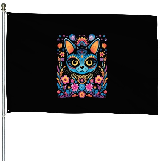 Dia De Los Muertos Sugar Skull Mexican Holiday House Flags