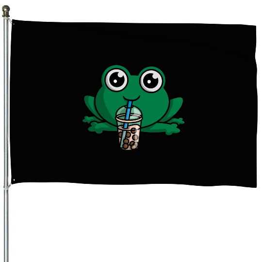 Bubble Boba Tea Drink Frog Cute Anime Kawaii Toad House Flags
