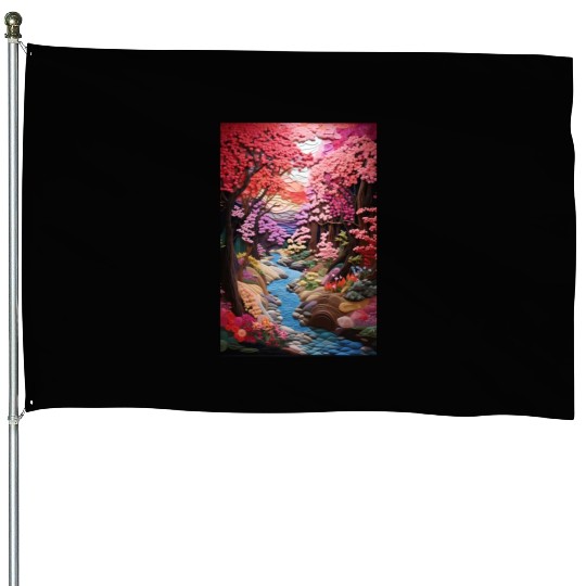 Multi-color Zen Garden river - Japanese House Flags